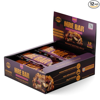 REDCON1 MRE Protein Bar, Peanut Butter Jelly - Contains MCT Oil + 20g of Whole Food Protein - Easily Digestible, Macro Balanced Low Sugar Meal Replacement Bar (12 Bars)