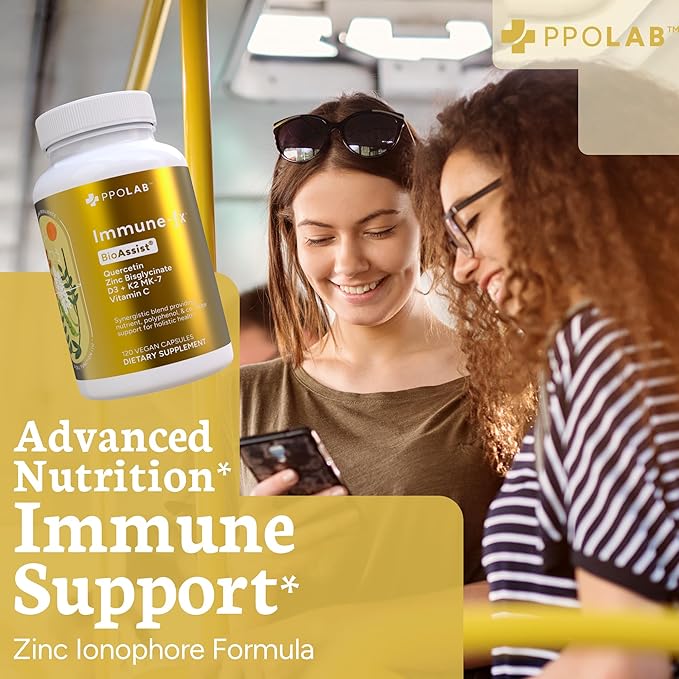Immune-fx™ Advanced Daily Chelated Zinc Ionophore Immune Support Supplement with Quercetin 500mg Bioflavonoid, Antioxidant Vitamin C, D3, K2, DNA Heart Lung Aid, Clean Certified® 120 Vegan Capsules