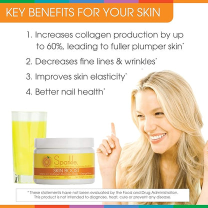 Sparkle Wellness Skin Boost (Orange) [50-Serves] | Collagen Powder Supplement with VERISOL Bioactive Hydrolyzed Collagen Peptides & Vitamin C to Improve Skin, Hair & Nail Health