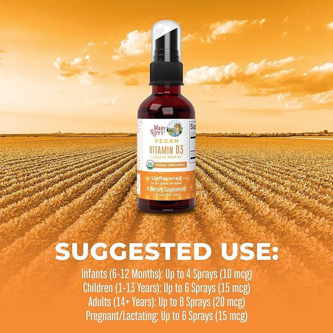 MaryRuth Organics Vitamin D USDA Organic | Vitamin D3 Liquid | Sugar Free | Liquid Vitamin D Spray Immune Support for Adults & Kids | Bone Health | Vit D3 | Vegan | Gluten Free | Non-GMO | 30 Servings