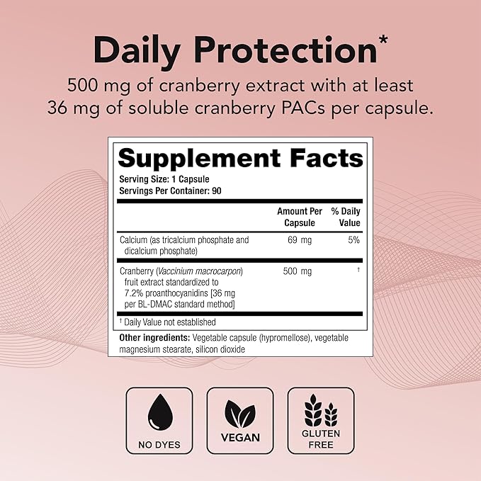 Theralogix TheraCran One Cranberry Capsules - 90-Day Supply - Supplement for Men & Women - to Support Urinary Tract Health* - 36mg Soluble PACs per Capsule - NSF Certified, 90 Count (Pack of 1)
