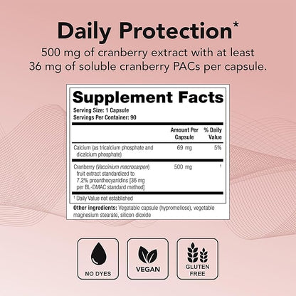 Theralogix TheraCran One Cranberry Capsules - 90-Day Supply - Supplement for Men & Women - to Support Urinary Tract Health* - 36mg Soluble PACs per Capsule - NSF Certified, 90 Count (Pack of 1)