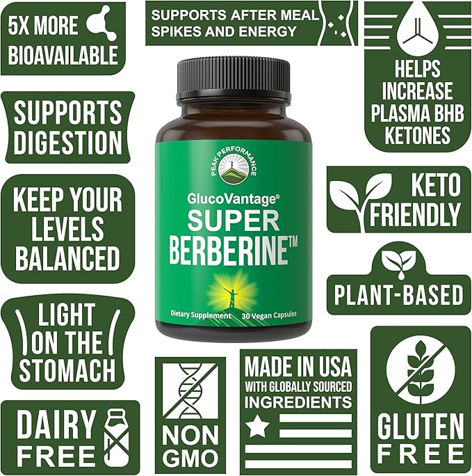 Dihydroberberine Super Berberine Supplement - GlucoVantage® 200mg Now 5X More Effective Than Regular Berberine HCL Powder Capsules. Metabolism Support Keto Friendly Plus Vegan Berberine Extract Pills