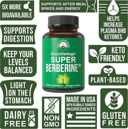 Dihydroberberine Super Berberine Supplement - GlucoVantage® 200mg Now 5X More Effective Than Regular Berberine HCL Powder Capsules. Metabolism Support Keto Friendly Plus Vegan Berberine Extract Pills
