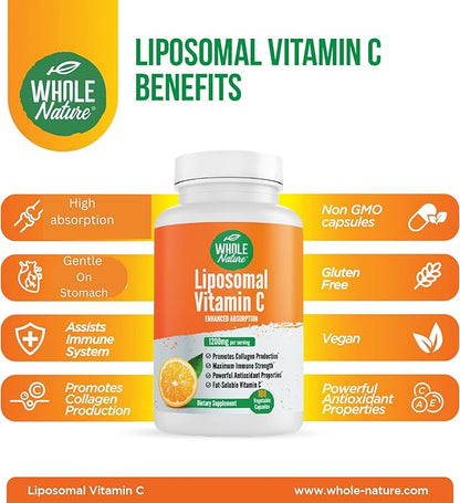 Liposomal Vitamin C Supplement Pills 1200 mg - High Absorption 180 Vegan Capsules Fat Soluble Vit C, Maximum Strength Immunity Support & Collagen Booster, Sunflower Lecithin , lypo spheric (2)