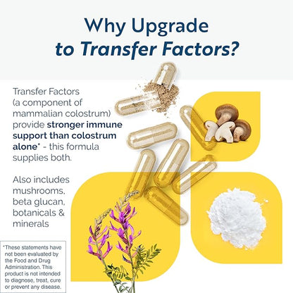 Researched Nutritionals Transfer Factor Multi-Immune - Complete Immune Support with Zinc, Beta Glucan, Mushrooms Supplement & Colostrum Capsules - Backed by Peer Reviewed Clinical Research (90 Count)