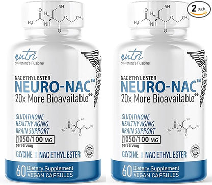 Neuro NAC Supplement N-Acetyl Cysteine Ethyl Ester (2 Pack)- 20x More Bioavailable Than NAC 600 mg - Boost Glutathione 10x More Than Liposomal Glutathione - N Acetyl Cysteine Ethyl Ester 120 Capsules
