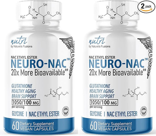 Neuro NAC Supplement N-Acetyl Cysteine Ethyl Ester (2 Pack)- 20x More Bioavailable Than NAC 600 mg - Boost Glutathione 10x More Than Liposomal Glutathione - N Acetyl Cysteine Ethyl Ester 120 Capsules