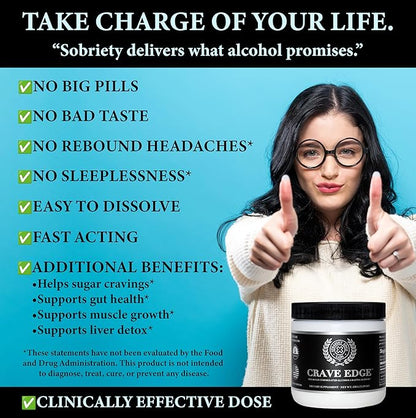 Crave Edge Alcohol Craving Support | Physician-Formulated | Anti Alcohol Replacement Drink | Stop Drinking Alcohol | Liver Detox | Fast Acting | No Big Pills or Bad Taste | 150G Powder-30 Servings