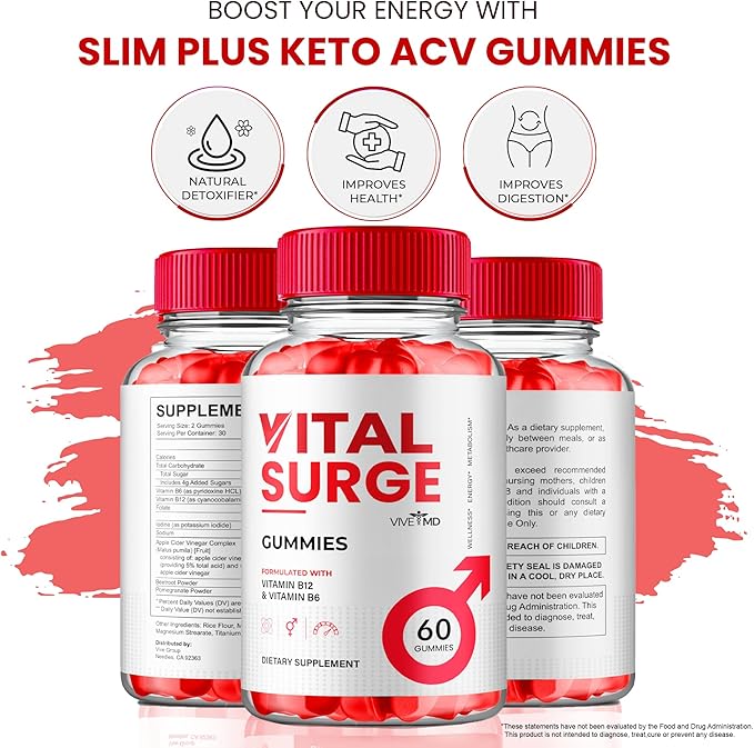 Vital Surge ACV Gummies, Vital Surge Advanced 1000MG Apple Cider Vinegar Gummys, VitalSurge - Maximum Strength, Keto + ACV and Vitamin B12, VitalSurge ACV Keto All Natural Formula Reviews (3 Pack)