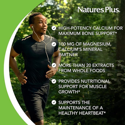 NaturesPlus Source of Life Garden Certified Organic Calcium with AlgaeCal - 1000 mg, 120 Vegan Capsules - Plant-Based Bone Health Support Supplement - Vegetarian, Gluten-Free - 30 Servings