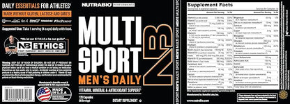 NutraBio Multisport for Men - Mens MultiVitamin - 33 Vitamins, Minerals, Micronutrients - Rich in Antioxidants - Supports Peak Athletic Performance, Energy, Metabolism (120 Vegetable Capsules)