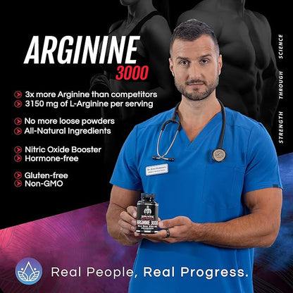 Dr. Emil - L Arginine (3150mg) Highest Capsule Dose - Nitric Oxide Supplement for Vascularity, Endurance and Heart Health (AAKG and HCL) - 90 Tablets