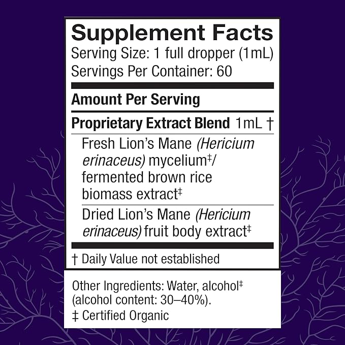 Host Defense Lion's Mane Extract - Brain Health Support Supplement - Mushroom Supplement to Support Focus & Memory Function - Immune & Nervous System Support Supplement - 2 fl oz (60 Servings)*