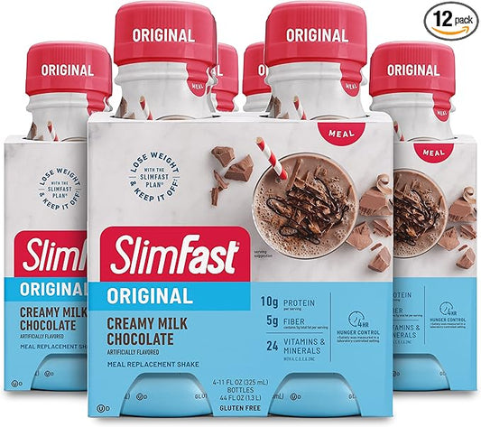 SlimFast Meal Replacement Shake, Protein Shakes Ready to Drink, Creamy Milk Chocolate, 11 Fl Oz Bottle, 4 Count (3 Packs)