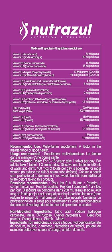 nutrazul Multivitamin Effervescent Tablets | 60 Tablets | Immune Support with 9 Essential Vitamins | Perfect for Daily Wellness for Adults & Kids | Orange Flavor