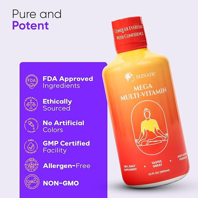 Mega Liquid Multivitamin | 32 Fl.oz (960ml) | Easy to Consume Daily Use Multivitamin Liquid | Nutrition & Immune Support | Packed with Vital Nutrients for All