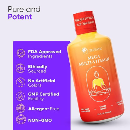 Mega Liquid Multivitamin | 32 Fl.oz (960ml) | Easy to Consume Daily Use Multivitamin Liquid | Nutrition & Immune Support | Packed with Vital Nutrients for All