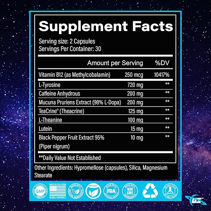 Natural Nootropic Brain Supplement for Memory and Focus - Brain Fog Supplement for Men and Women, Memory Supplement for Seniors - All Day Brain Energy Increased Reaction Times & Eye Health for Gamers
