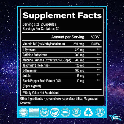 Natural Nootropic Brain Supplement for Memory and Focus - Brain Fog Supplement for Men and Women, Memory Supplement for Seniors - All Day Brain Energy Increased Reaction Times & Eye Health for Gamers