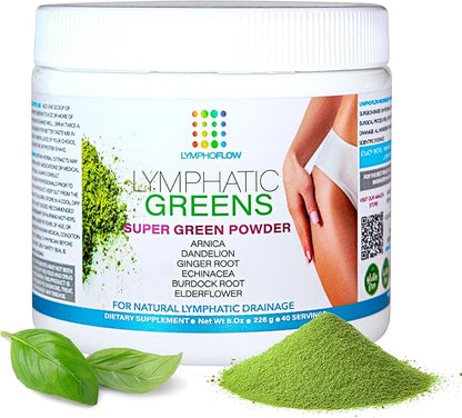 Lymphatic Greens: Superfood Powder Supplement, Vegan Greens Powder Supports Lymphatic System Health, Post Surgery Recovery for Liposuction, BBL & Lipedema, Body Detox, 8 OZ