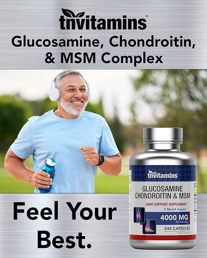 Glucosamine, Chondroitin, & MSM (4000 MG - 240 Capsules) for Men & Women | Joint Support Supplement Complex* | More Than Triple Strength! | Non-GMO | Produced in The USA