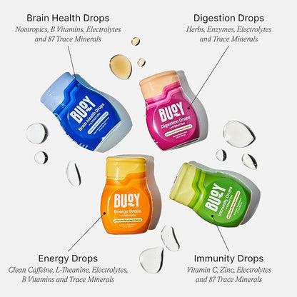 Buoy Electrolyte Drops Variety Pack Digestion + Brain + Energy + Immunity | 160 Servings | No Sugar, No Sweeteners | Dietitian Recommended | Trace Minerals | Purposefully Unflavored | Add to Any Drink