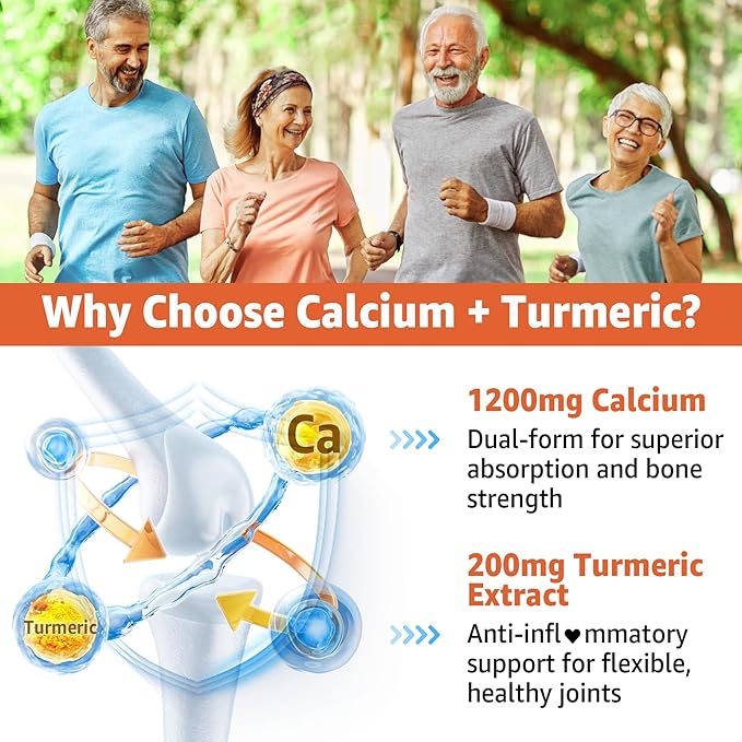 Calcium Gummies with Turmeric for Women & Men - Calcium 1200mg with Vitamin D3 K2 B12 5000 IU & Zinc, Suger-Free Calcium Supplement for Bone, Joint Strength & Immune Support - Vegan(120 Count)