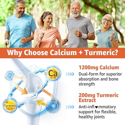 Calcium Gummies with Turmeric for Women & Men - Calcium 1200mg with Vitamin D3 K2 B12 5000 IU & Zinc, Suger-Free Calcium Supplement for Bone, Joint Strength & Immune Support - Vegan(120 Count)
