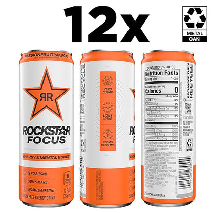 Rockstar Focus, Passion Fruit Mango, 12 Fl Oz Cans (Pack of 12)