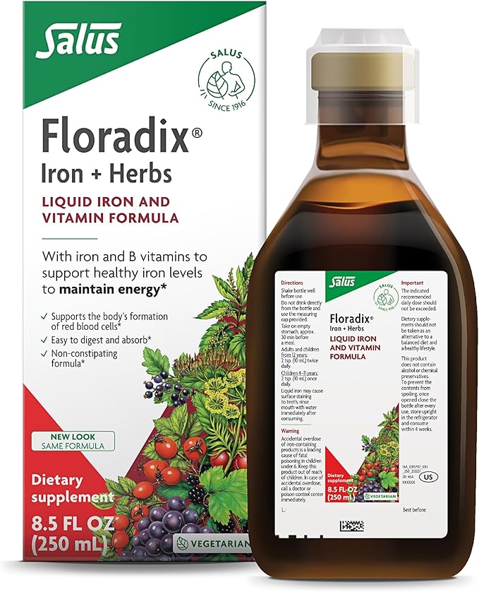Floradix by Salus Iron & Herbs - Liquid Herbal Supplement for Energy Support - Iron Supplement with Vitamin C & B Complex Vitamins - Liquid Iron Supplement for Men & Women - 8.5 oz