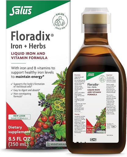 Floradix by Salus Iron & Herbs - Liquid Herbal Supplement for Energy Support - Iron Supplement with Vitamin C & B Complex Vitamins - Liquid Iron Supplement for Men & Women - 8.5 oz