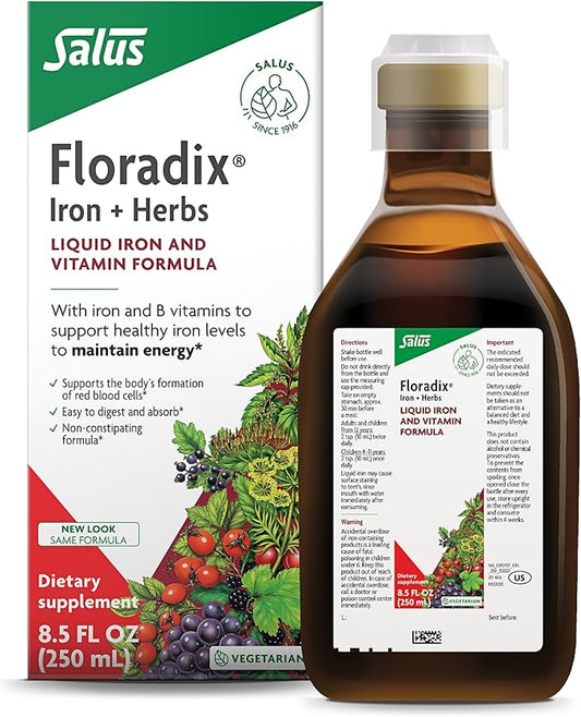 Floradix by Salus Iron & Herbs - Liquid Herbal Supplement for Energy Support - Iron Supplement with Vitamin C & B Complex Vitamins - Liquid Iron Supplement for Men & Women - 8.5 oz