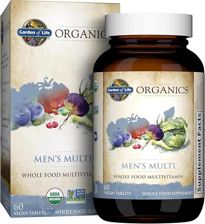 Garden of Life Organics Whole Food Multivitamin for Men, 60 Tablets, Vegan Mens Vitamins and Minerals for Mens Health and Well-Being, Certified Organic Vegan Mens Multi