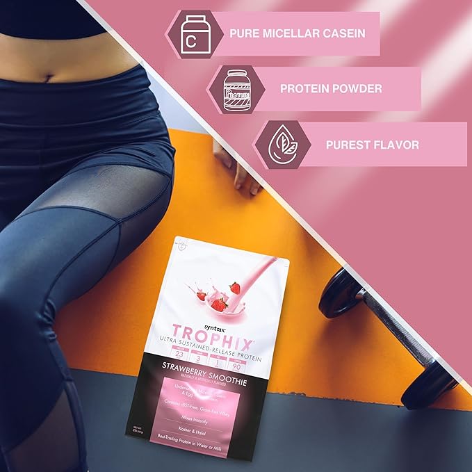 Syntrax Bundle: Trophix Undenatured Casein Protein Strawberry Smoothie - Instant Mix Whey Protein & Egg White Protein Powder - 2 Pounds High Protein Powder and Worldwide Nutrition Keychain