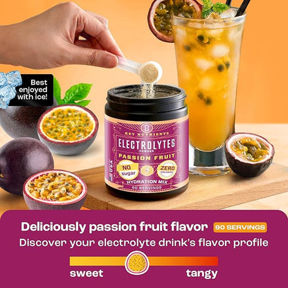 KEY NUTRIENTS Multivitamin Electrolytes Powder No Sugar - Delicious Passion Fruit Electrolyte Powder - Endurance & Energy Supplement - Hydration Powder - No Calories - 90 Servings - Made in USA
