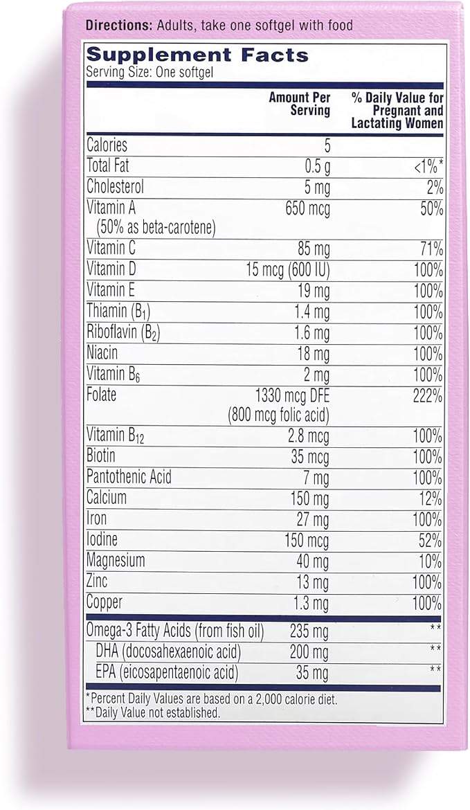 ONE A DAY Women's Prenatal 1 Multivitamin, Supplement for Before, During, and Post Pregnancy, Including Vitamins A, C, D, E, B6, B12, and Omega-3 DHA, 90 Count (Packaging May Vary)