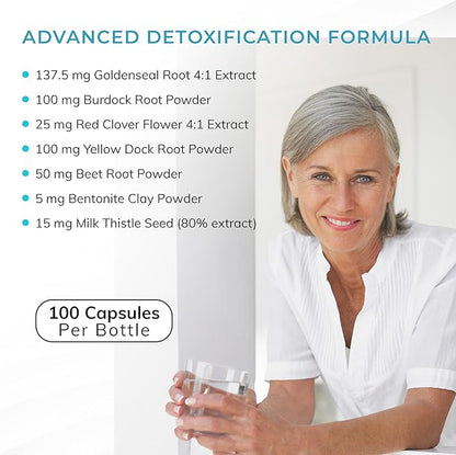 Detoxifier Flush Detox Supplements - 100 Capsules - 137.5 mg Goldenseal Root with Burdock Root Powder, Yellow Dock Root, & Milk Thistle Seed - Body Cleanse Detox for Women and Men
