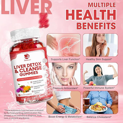 Liver Cleanse Detox & Repair Gummies - 24 Potent Herb w/3000MG Milk Thistle Silymarin, Dandelion, Artichoke Extract & Elderberry - No Sugar, Raspberry Flavor - 180 Count