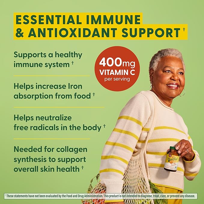MegaFood Ultra C 400 mg - Vegan Immune Support Supplement with Vitamin C, Made with Real Food Including Broccoli, Carrot, Cranberry & Brown Rice, Gluten-Free, Kosher - 60 Tablets, 60 Servings