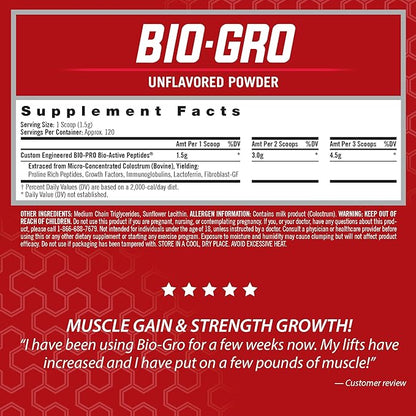 iSatori BIO-GRO Protein Synthesis Amplifier, for Muscle Recovery & Growth, Enhanced Stimulant Free Pre-Workout & Colostrum Supplement with Bio-Active Peptides- Unflavored (120 Servings)