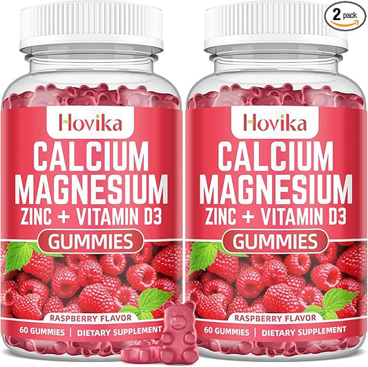Calcium Magnesium Zinc Gummies with Potassium Vitamin C, B6, D3, K2 - Calcium for Women & Men - Calcium Magnesium Zinc Multi Vitamin Supplement for Bones, Muscles, Teeth, Calm, Mood - 2 Pack - 60 Cts