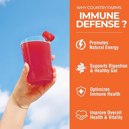 COUNTRY FARMS Immune Defense Superfoods, Immune Support Supplement, Vitamin C with Black Elderberry, Echinacea, Turmeric, Supports Hydration, with Probiotics and Prebiotics, Berry Flavor, 40 Servings