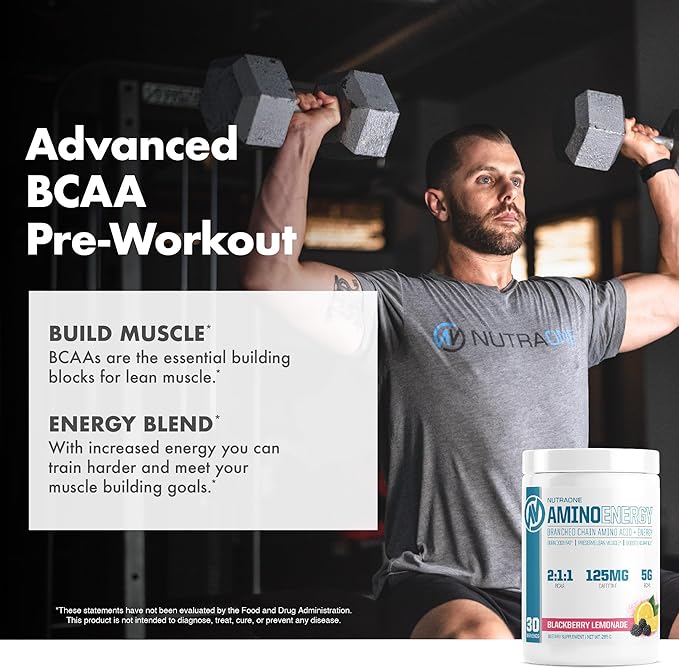 NutraOne Amino Energy BCAA Powder Pre-Workout Supplement with Caffeine Branched Chain Amino Acids to Help Fuel and Recover* (Strawberry Watermelon - 30 Servings)