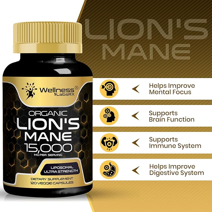 Lions Mane Supplement Capsules - 120 Count - Mushroom Supplement, Brain Supplements for Memory and Focus, Lion's Mane Mushroom Capsules - Cognitive and Immune Support, Focus Supplement - Pack of 2