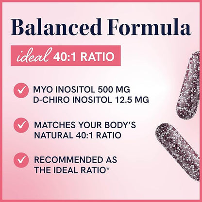 Myo-Inositol & D-Chiro Inositol for Hormone Balance for Women | Microbeadlet Technology to Regulate Menstrual Cycle & Support Ovarian Health | Myo Inositol & D Chiro Inositol | Non-GMO, 120 Capsules