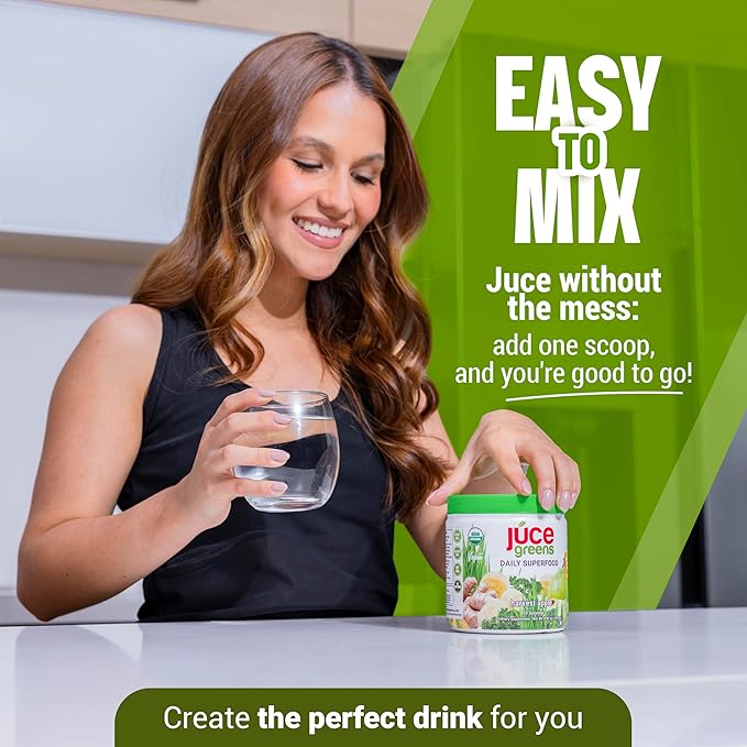 JUCE Green Superfood Powder, Organic Fruits and Veggies Supplement W/ 77 Superfoods Plus Prebiotic Probiotic Blend, Harvest Apple Flavor - 20 Servings (230 g)