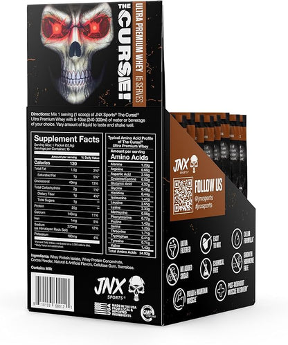 JNX SPORTS The Curse! Ultra Premium Whey Protein Powder Double Chocolate 15 Box Samples | 25g Protein Per Serve, Primary Source Whey Isolate