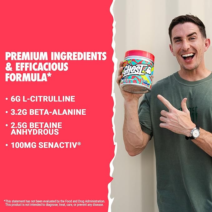 GHOST Legend V4 Pre-Workout Powder, Blue Raspberry - 30 Servings – Pre-Workout for Men & Women with Choline, L-Citrulline, & Beta Alanine for Energy & Focus