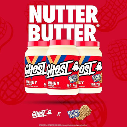 GHOST Whey Protein Powder, Nutter Butter - 2.4LB Tub, 26G of Protein - Peanut Butter Cookie Flavored Isolate, Concentrate & Hydrolyzed Whey Protein Blend
